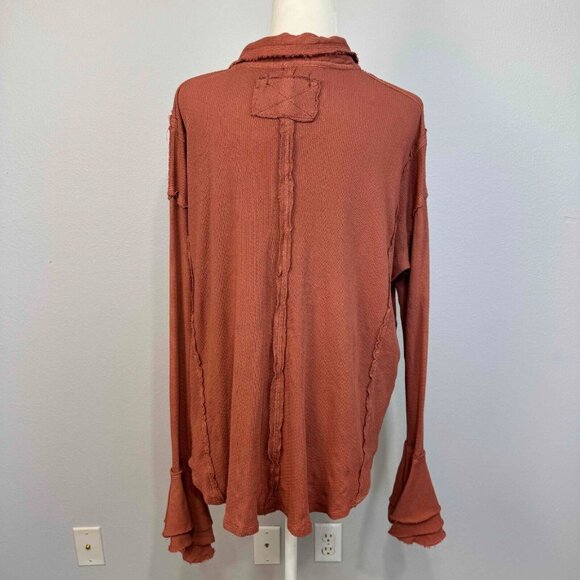 Free People We The Free Feelin' Fresh Shirting Cotton Ruffle-Front Warm Stone S - Picture 7 of 16